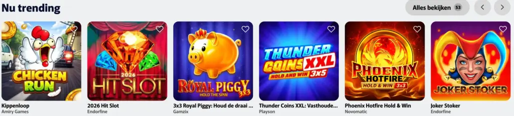 Bibliotheek met tafelspellen, slots en live casino
