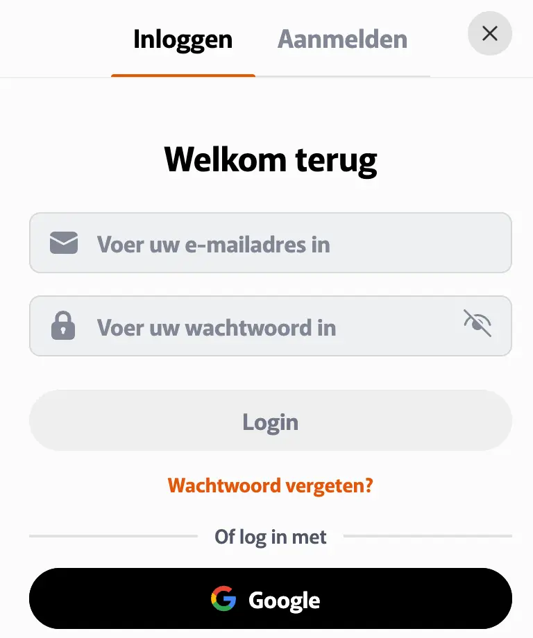 Inloggedeelte – toegang tot spelersaccount
